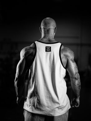 XXXL Explosivefibres "Victory" 100% Cotton Box Cut Tank (Ghost White) спортивна чоловіча майка для бодібілдингу. M-1461 фото