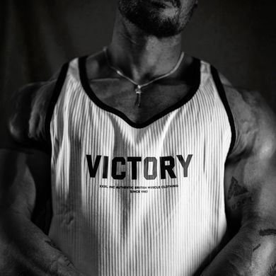 XXXL Explosivefibres "Victory" 100% Cotton Box Cut Tank (Ghost White) спортивна чоловіча майка для бодібілдингу. M-1461 фото