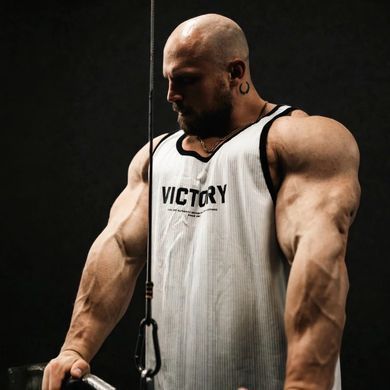 XXXL Explosivefibres "Victory" 100% Cotton Box Cut Tank (Ghost White) спортивна чоловіча майка для бодібілдингу. M-1461 фото