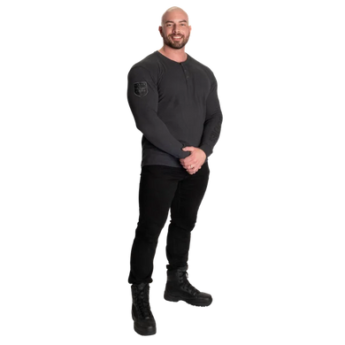 Better Bodies BB Thermal Henley (Washed Anthracite) спортивний чоловічий лонгслів для бодібілдингу. LS-1512 фото