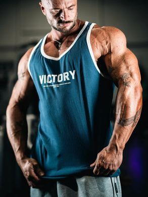 XXXL Explosivefibres "Victory" 100% Cotton Box Cut Tank (Petrol Blue) спортивна чоловіча майка для бодібілдингу. M-1462 фото