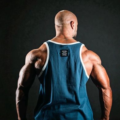 XXXL Explosivefibres "Victory" 100% Cotton Box Cut Tank (Petrol Blue) спортивна чоловіча майка для бодібілдингу. M-1462 фото