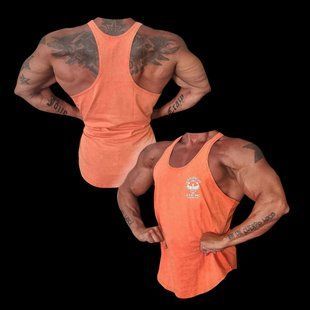 XXXL Explosivefibres "Stone Washed" Muscle vest (Orange) спортивна чоловіча майка для бодібілдингу. M-1464 фото