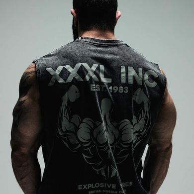 XXXL Explosivefibres "Profile Logo" Box cut Stonewash Sleeveless T - (Black) спортивная мужская безрукавка для бодибилдинга. SL-1465 фото