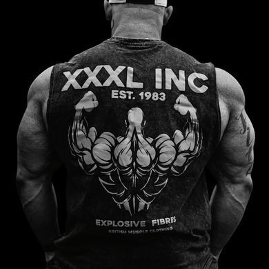 XXXL Explosivefibres "Profile Logo" Box cut Stonewash Sleeveless T - (Black) спортивная мужская безрукавка для бодибилдинга. SL-1465 фото