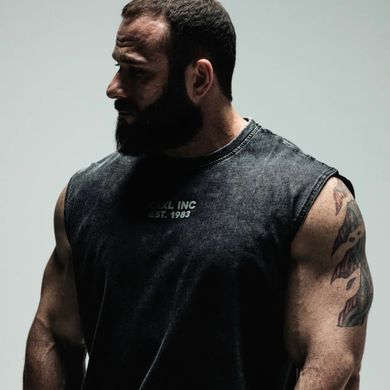 XXXL Explosivefibres "Profile Logo" Box cut Stonewash Sleeveless T - (Black) спортивная мужская безрукавка для бодибилдинга. SL-1465 фото