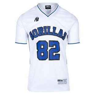 Gorilla Wear San Mateo T-Shirt (White/Blue) спортивна чоловіча футболка для бодібілдингу. F-710 фото