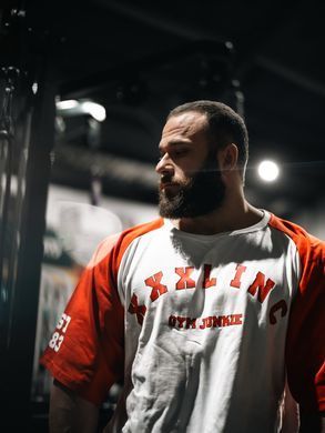 XXXL Explosivefibres "GYM JUNKIE " Old School Varsity Ragtop (Red/White) спортивна чоловіча футболка для бодібілдингу. F-1486 фото
