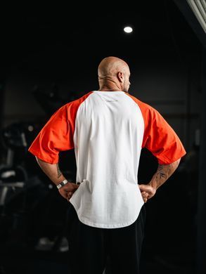XXXL Explosivefibres "GYM JUNKIE " Old School Varsity Ragtop (Red/White) спортивна чоловіча футболка для бодібілдингу. F-1486 фото