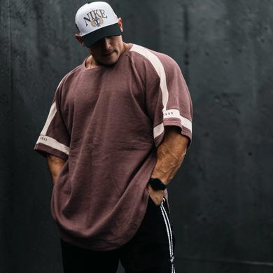 Explosive Fibres "Low key XXXL INC " Waffle Ragtop (Cordovan) спортивна чоловіча футболка для бодібілдингу. F-1545 фото