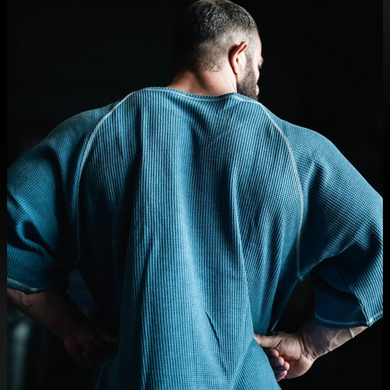 Explosive Fibres &ldquo;Top Stitch" Old School Waffle Ragtop (Pacific Blue) спортивна чоловіча футболка для бодібілдингу. F-1546 фото