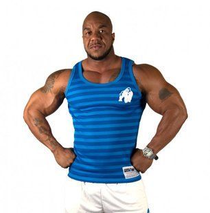 Спортивна чоловіча майка Stripe Stretch Tank Top (Blue) Gorilla Wear M-1170 фото