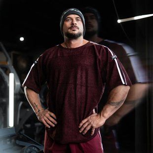 XXXL Explosivefibres ""Victory" 2 stripe Towelling Rag Top (Burgundy Fleck) спортивна чоловіча футболка для бодібілдингу. F-1463 фото