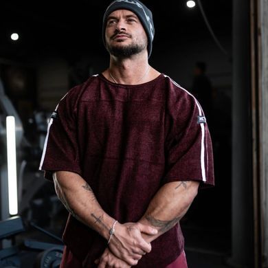 XXXL Explosivefibres ""Victory" 2 stripe Towelling Rag Top (Burgundy Fleck) спортивна чоловіча футболка для бодібілдингу. F-1463 фото
