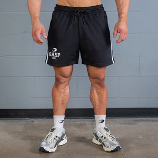 Gasp 2 Stripe Standard Mesh Shorts 4" (Black/White) спортивные мужские шорты для бодибилдинга. Ssh-1520 фото