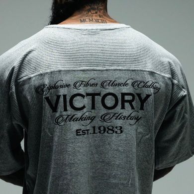 XXXL Explosivefibres "Victory - Est.1983" Cotton rib Rag Top (Cloud Grey) спортивна чоловіча футболка для бодібілдингу. F-1466 фото