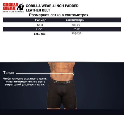 Спортивный мужской пояс 4 Inch Padded Leather Lifting Belt (Black/Gray) Gorilla Wear PLB-1240 фото