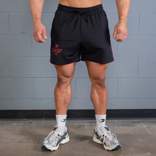 Gasp 2 Stripe Standard Mesh Shorts 4" (Black/Red) спортивные мужские шорты для бодибилдинга. Sst-1521 фото