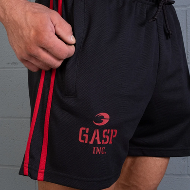 Gasp 2 Stripe Standard Mesh Shorts 4" (Black/Red) спортивные мужские шорты для бодибилдинга. Sst-1521 фото