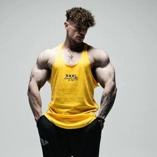XXXL Explosivefibres OG Cotton Rib Stringer Vest (Yellow) спортивна чоловіча майка для бодібілдингу. M-1459 фото