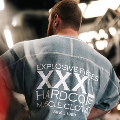 Explosive Fibres Ltd "Classic XXXL Logo" Vintage Wash Loop stitched Rag Top Pool Blue (Limited Edition) спортивна чоловіча футболка для бодібілдингу. F-1469 фото