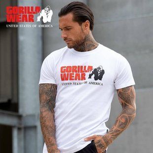 Gorilla Wear  Classic T-shirt (White) спортивна чоловіча футболка для бодібілдингу. F-116 фото
