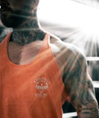 XXXL Explosivefibres "Stone Washed" Muscle vest (Orange) спортивна чоловіча майка для бодібілдингу. M-1460 фото