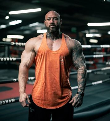 XXXL Explosivefibres "Stone Washed" Muscle vest (Orange) спортивна чоловіча майка для бодібілдингу. M-1460 фото